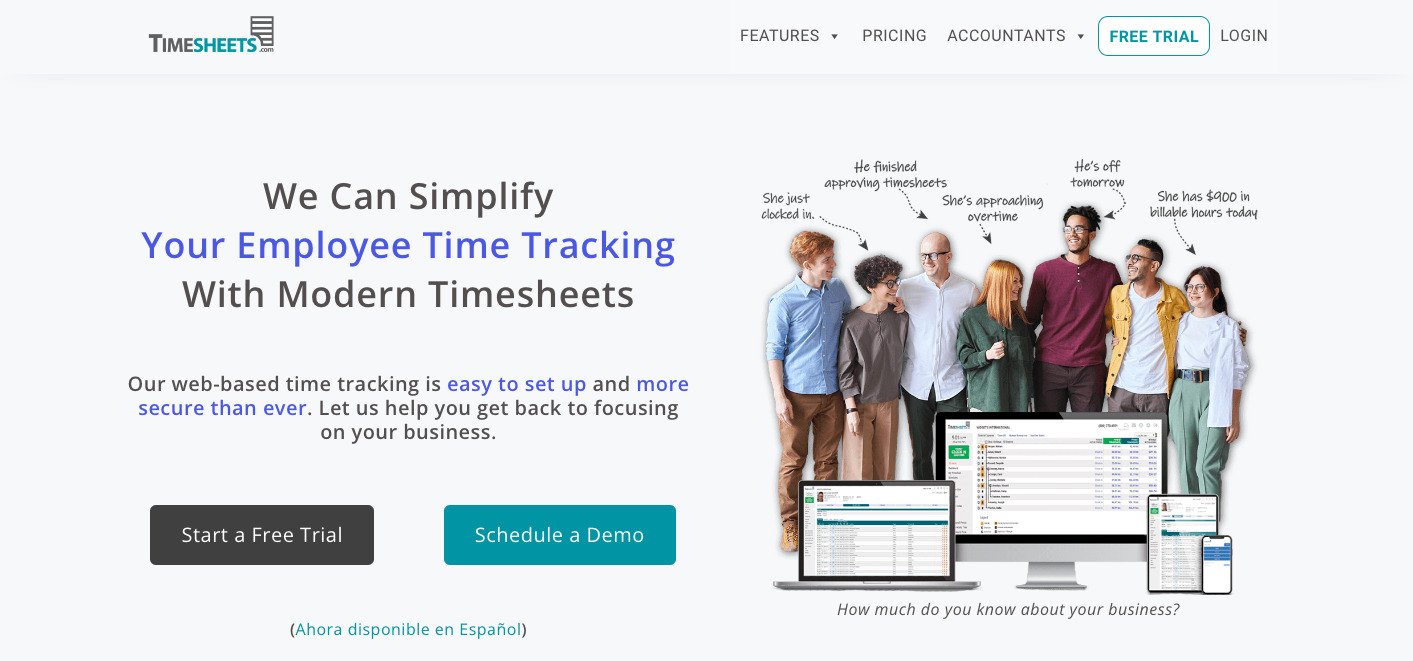 timesheets app website screenshot