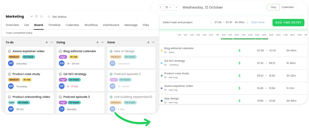 asana time tracking timecamp