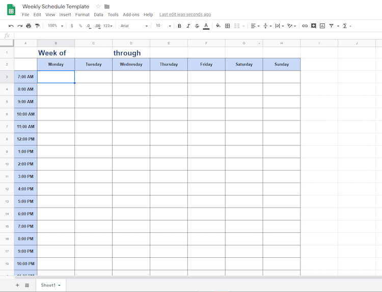 Google Docs weekly planner