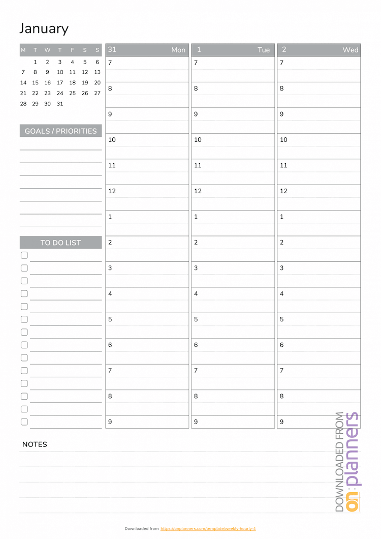 OnPlanners weekly shcedule template