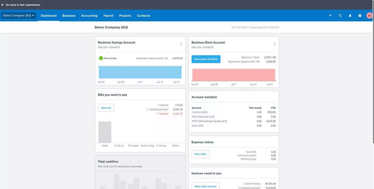 Xero dashboard